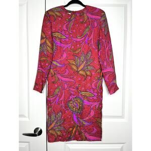 Vintage Stanley Sherman 100% Silk Eclectic Paisley Sheath Dress Size 8